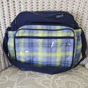 Graco Baby Bottle Bag Lunchbox Blue Green Plaid Insulated